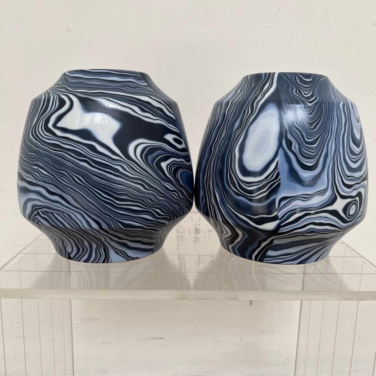 Villa & House Sharri Caspian Marbled Ceramic  Vase Trio