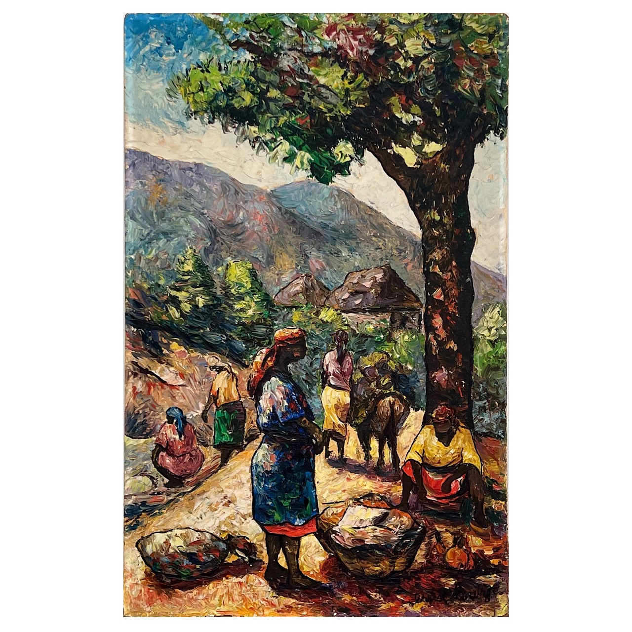 Ernst Louizar Haitian Village Scene Signed Oil Painting