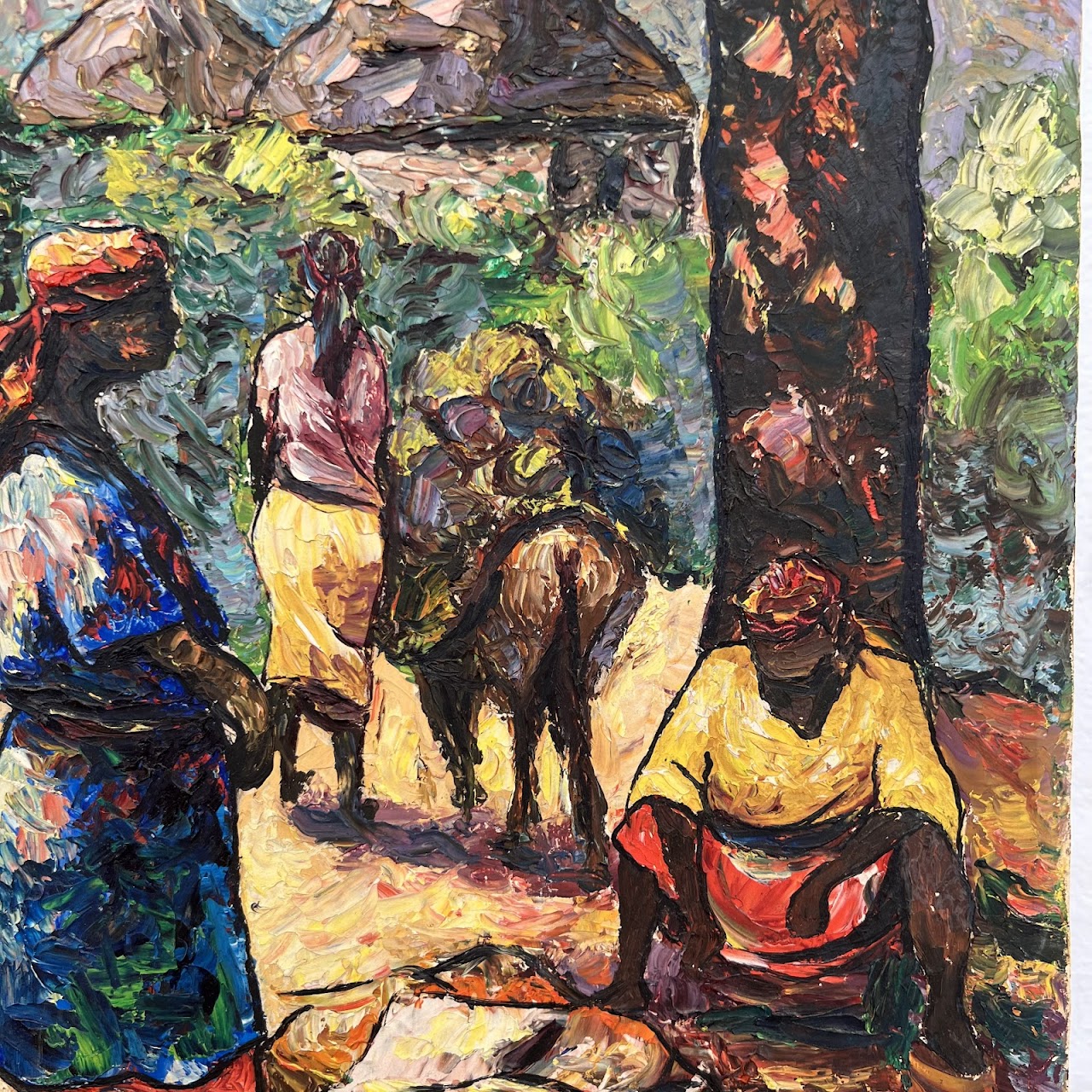 Ernst Louizar Haitian Village Scene Signed Oil Painting