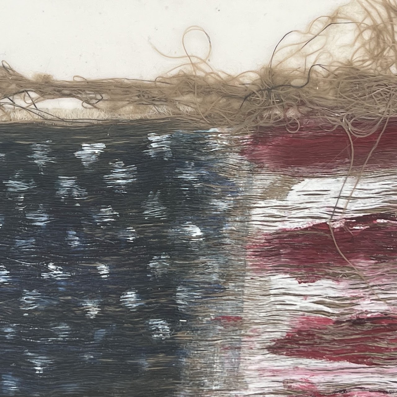 American Flag Signed Oil and Textile Painting