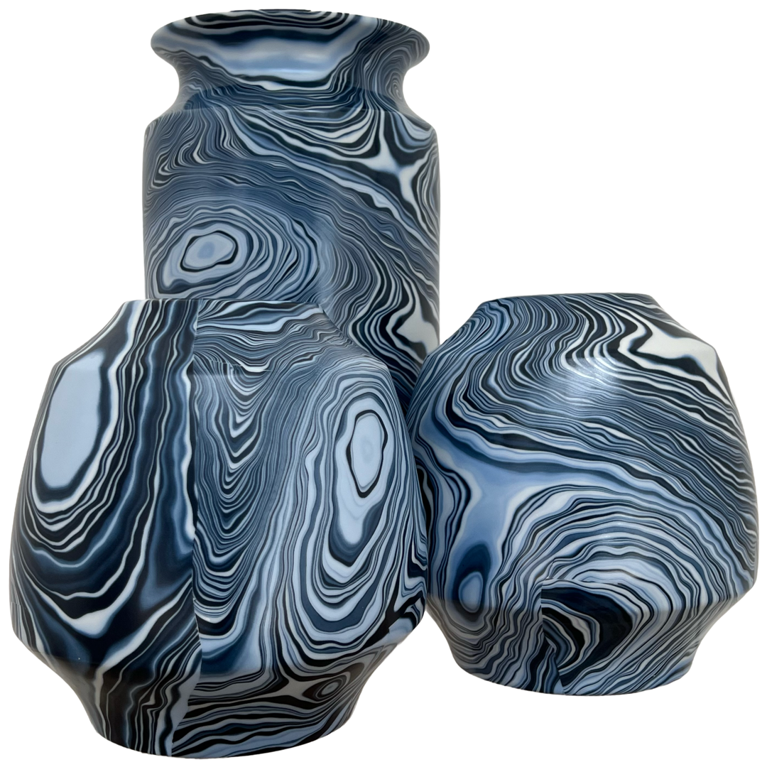 Villa & House Sharri Caspian Marbled Ceramic  Vase Trio