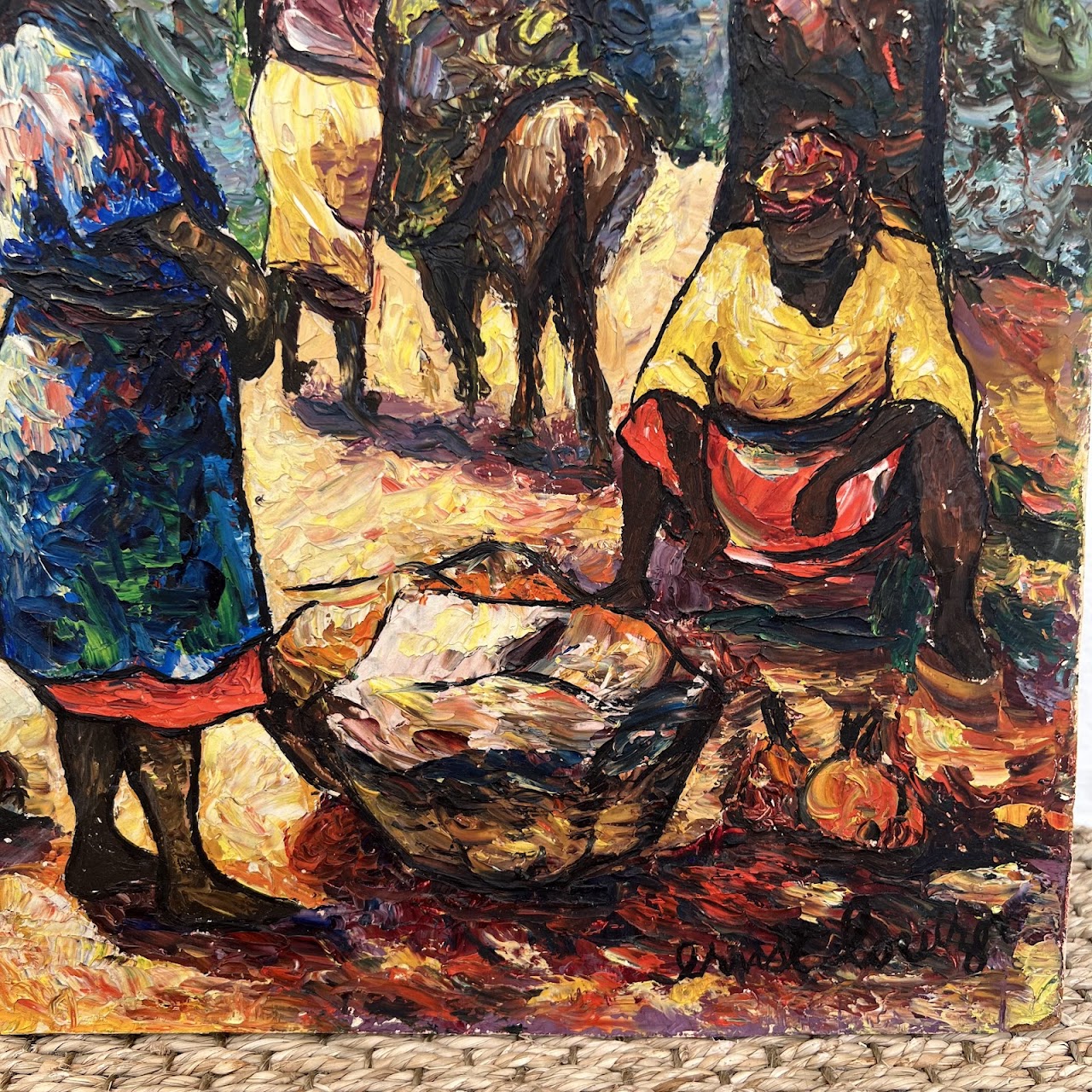 Ernst Louizar Haitian Village Scene Signed Oil Painting