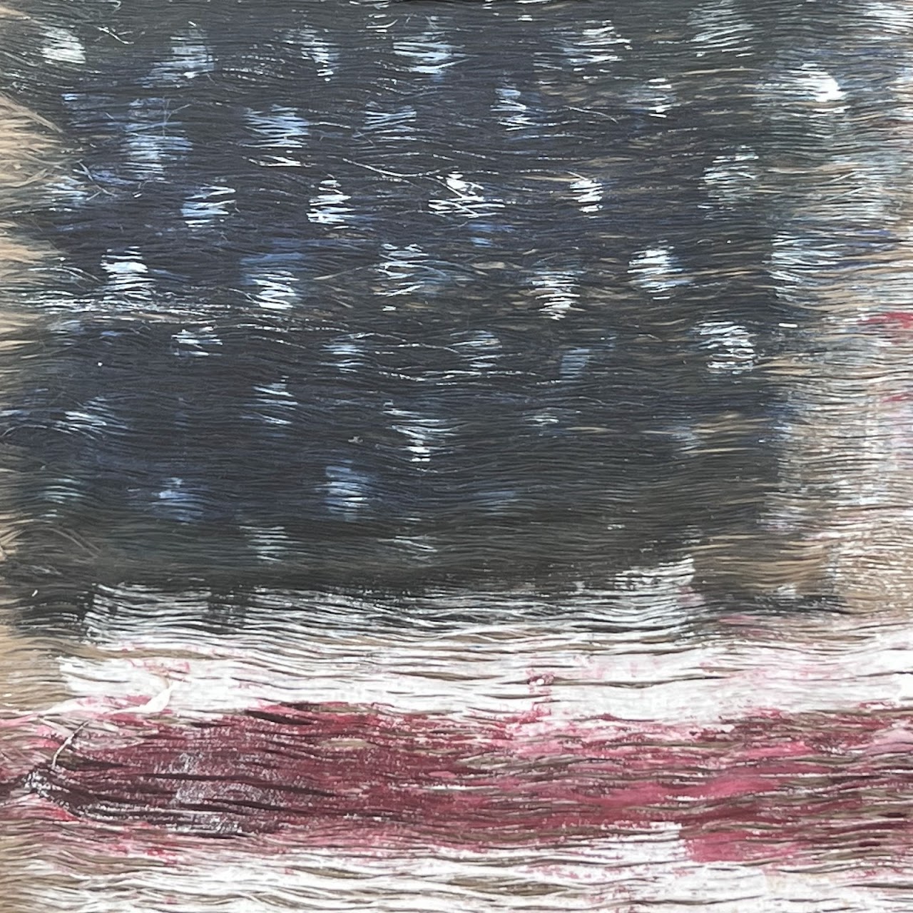 American Flag Signed Oil and Textile Painting