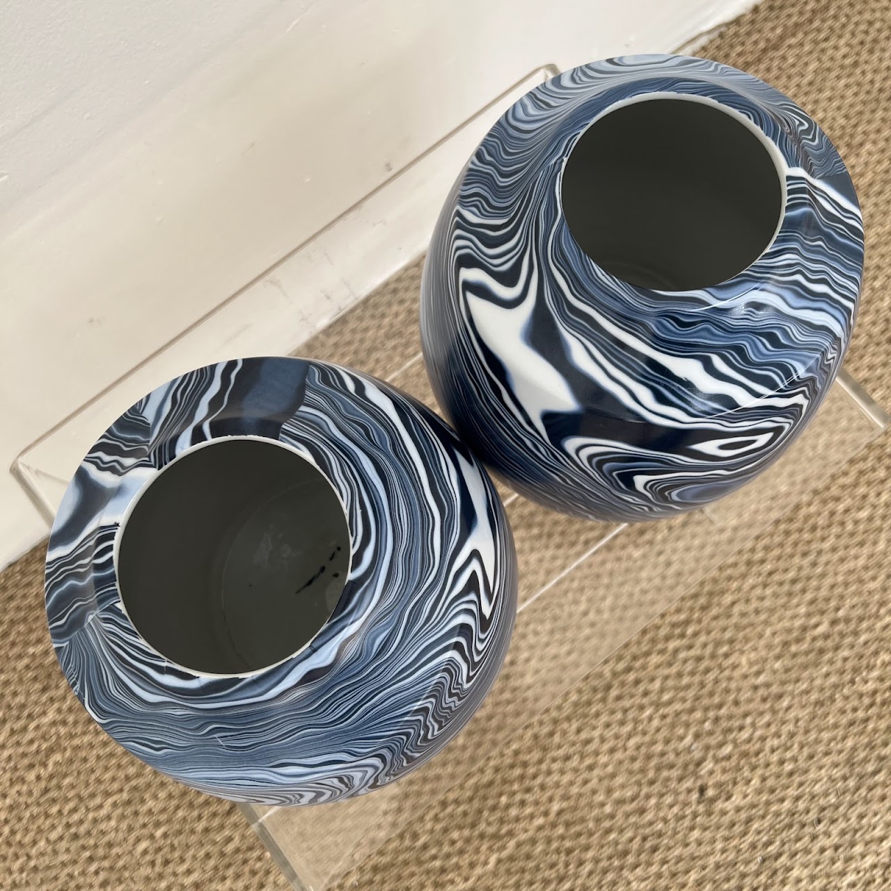 Villa & House Sharri Caspian Marbled Ceramic  Vase Trio