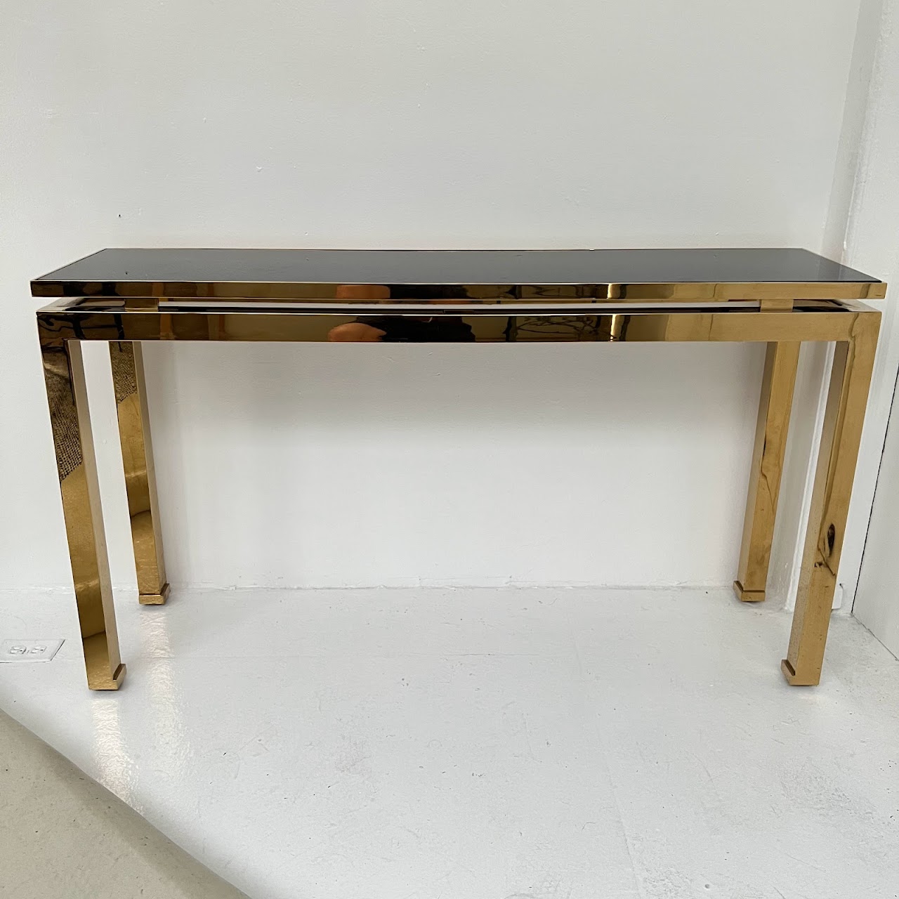 Brass and Black Glass Console Table