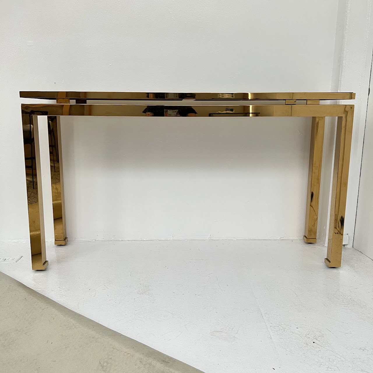 Brass and Black Glass Console Table