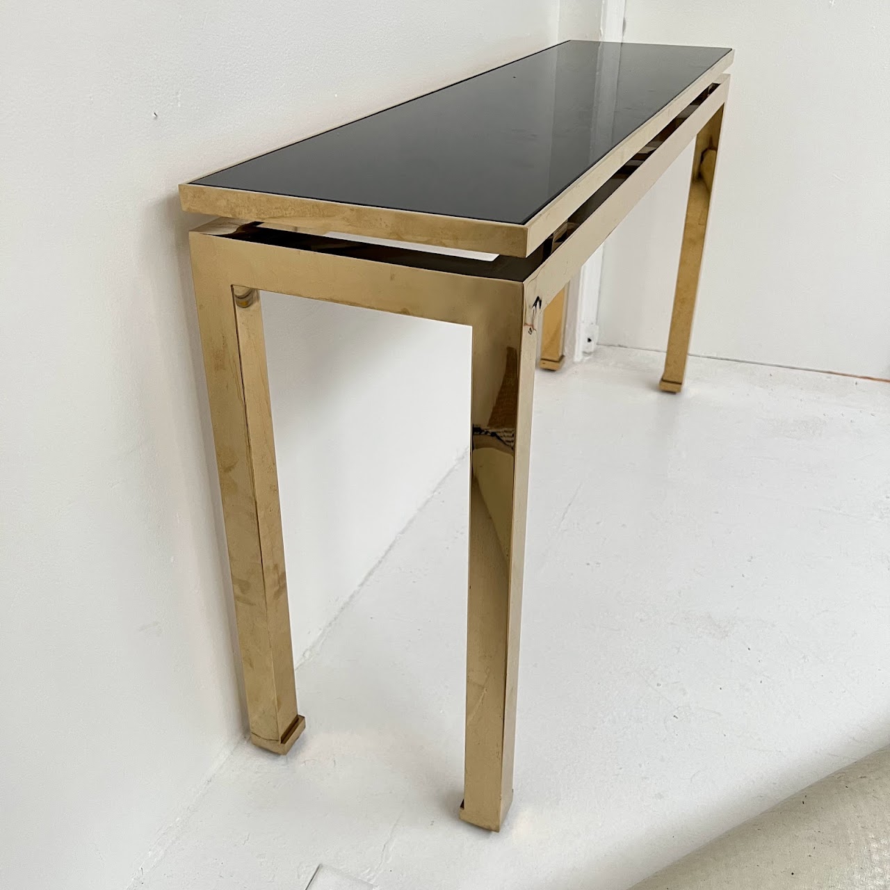 Brass and Black Glass Console Table