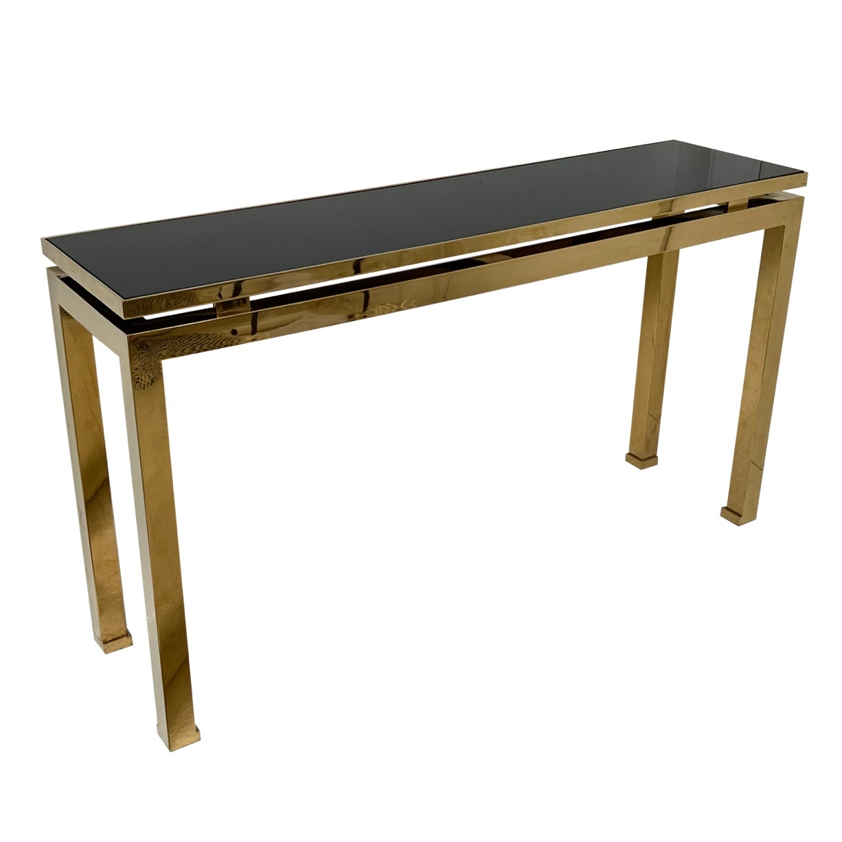 Brass and Black Glass Console Table