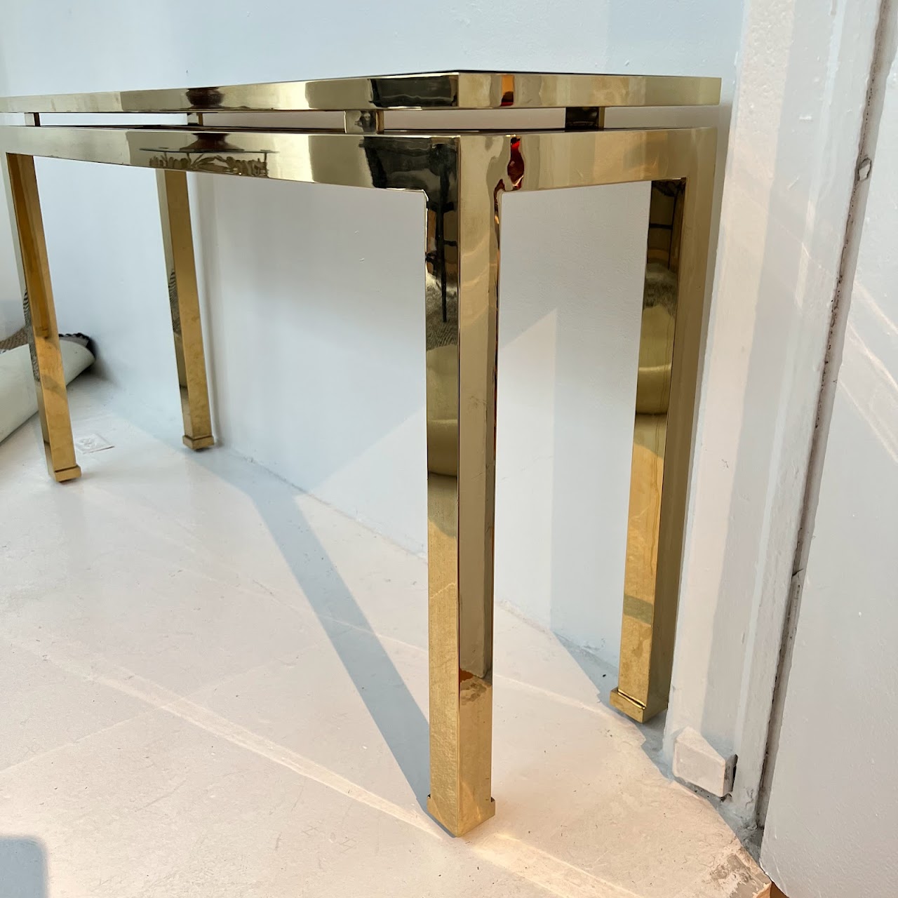 Brass and Black Glass Console Table