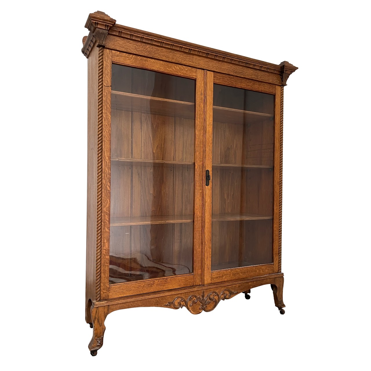 Antique Oak Glass Door Bookcase