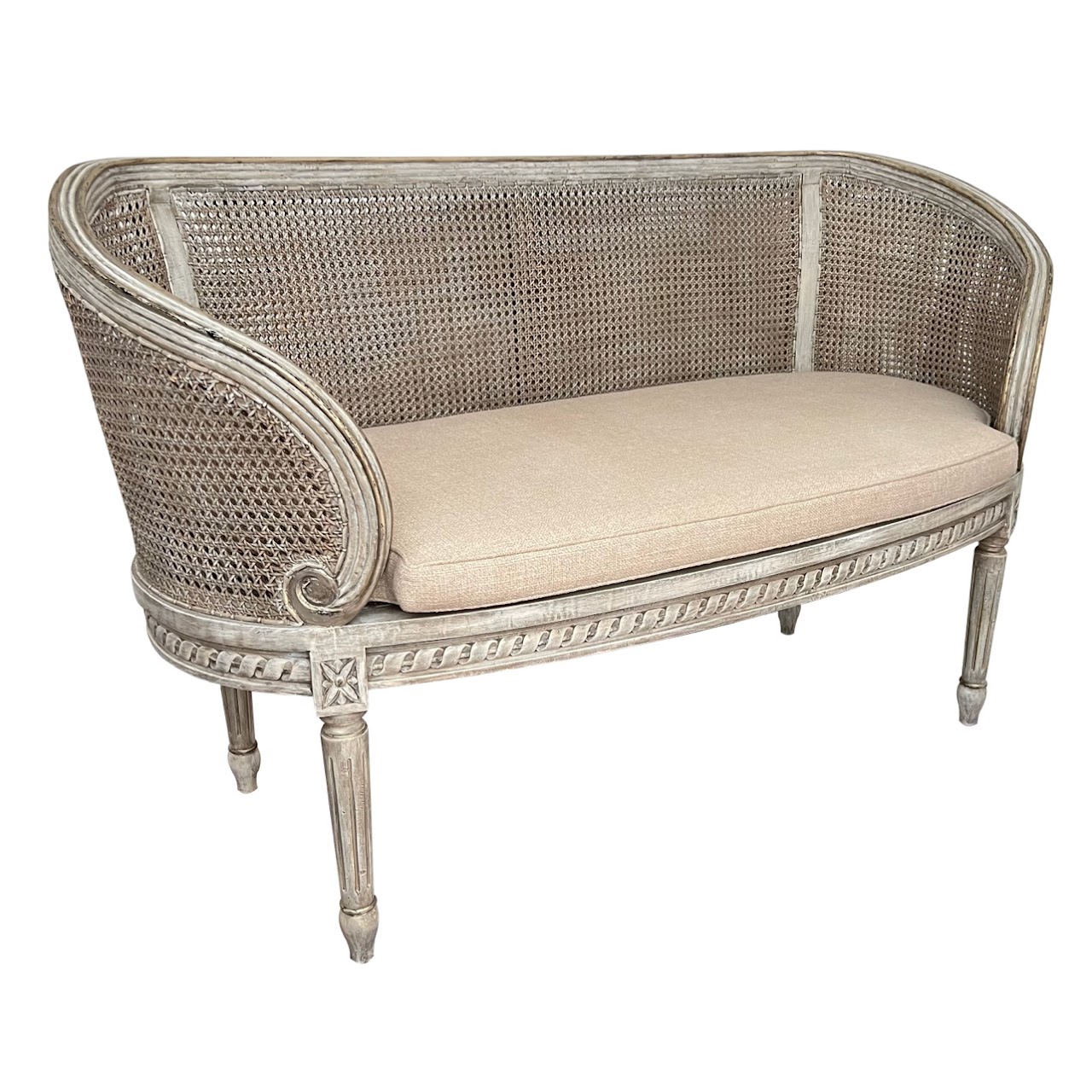 French Provincial Louis XVI Style Caned Settee