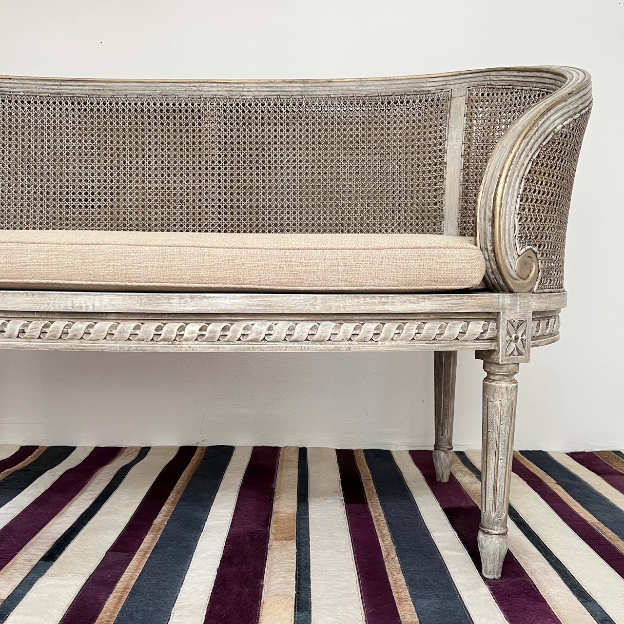 French Provincial Louis XVI Style Caned Settee