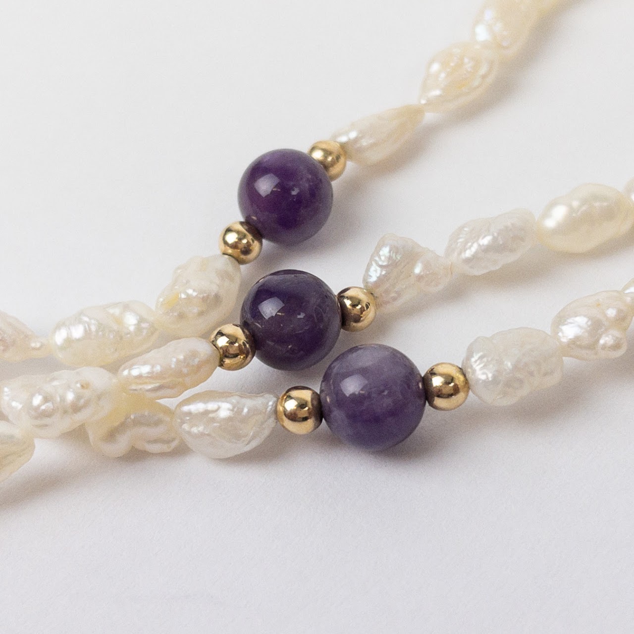 Seed Pearl, Amethyst & 10K Gold Necklace