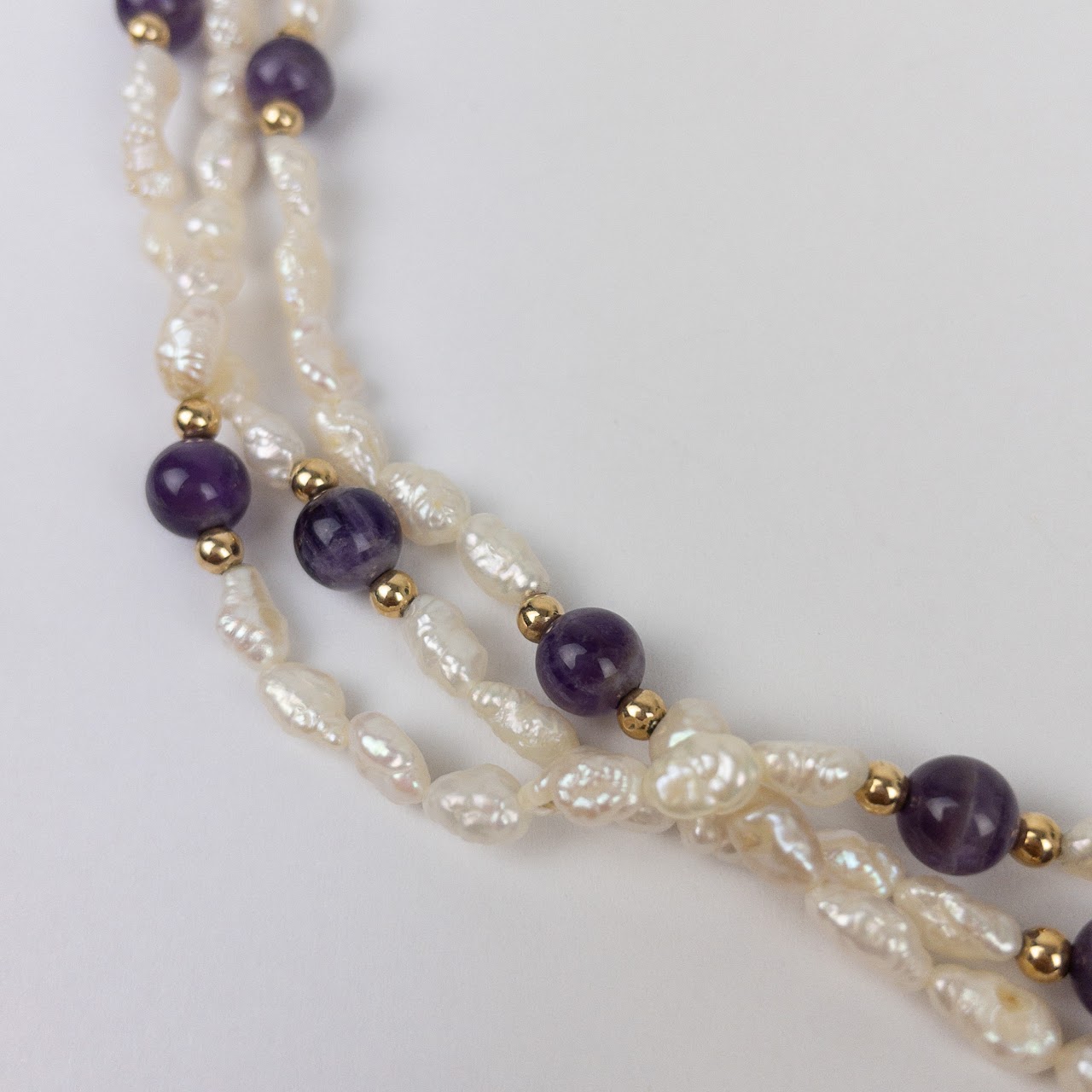 Seed Pearl, Amethyst & 10K Gold Necklace
