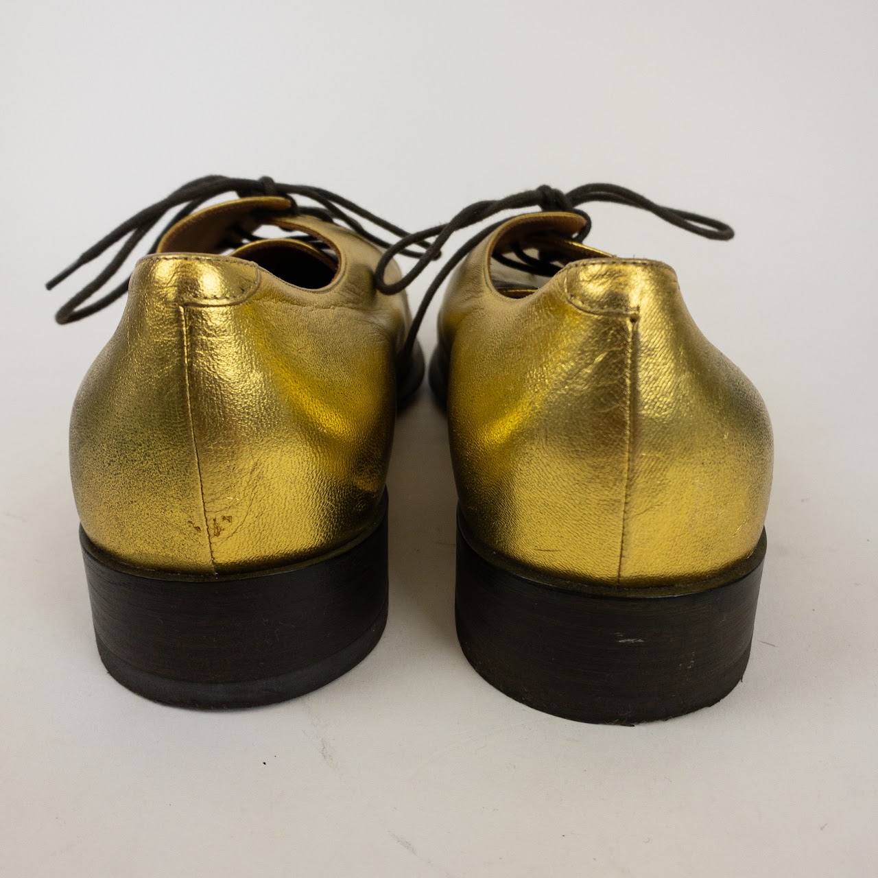 Céline Gold Leather Oxford Shoes