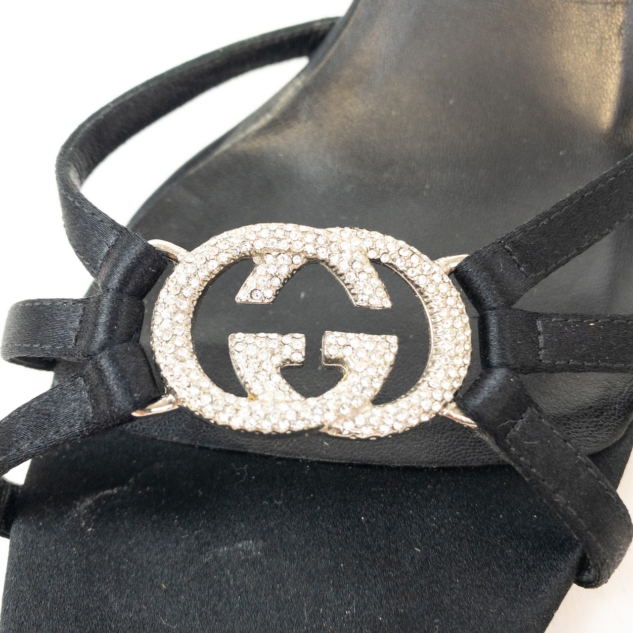 Gucci GG Monogram Silk Satin Crystal Slides