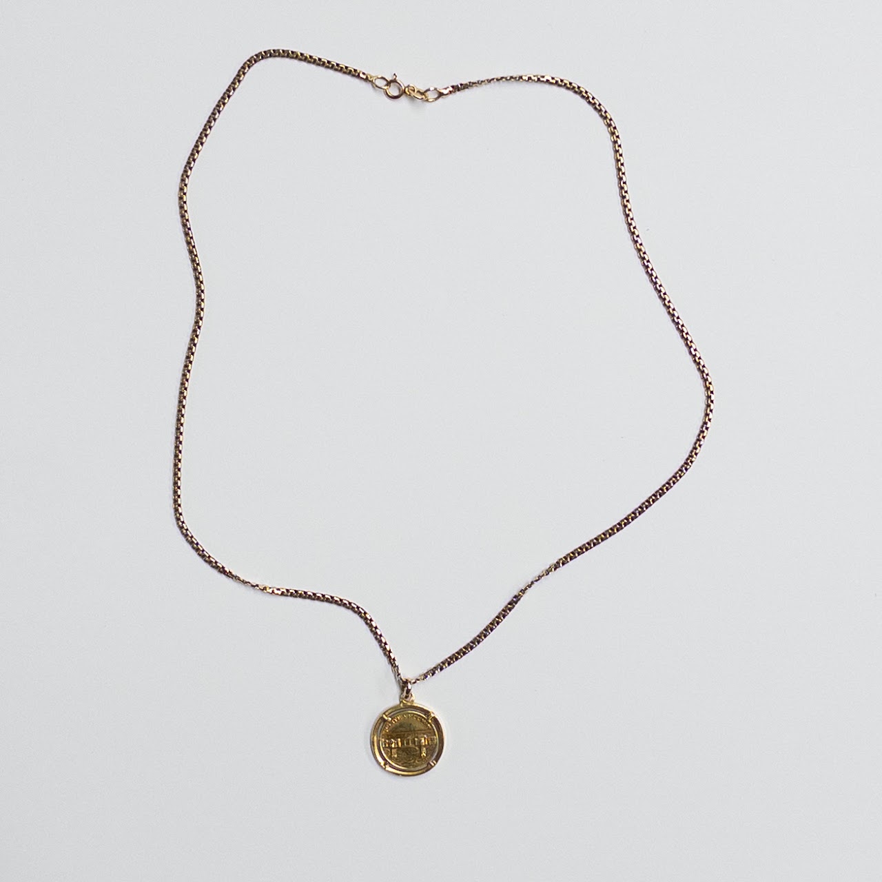 18K Gold Ponte Vecchio Coin Pendant on 14K Gold Chain