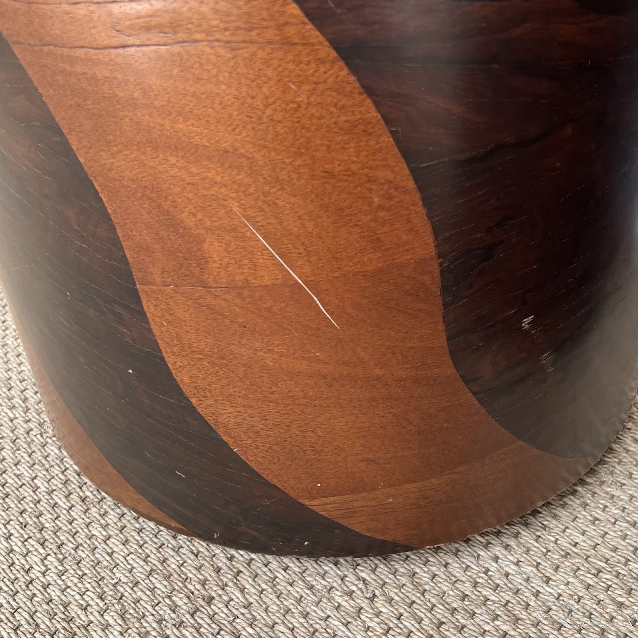 Rosewood and Teak Pinwheel Mid-Century Modern Drum Side Table Pair