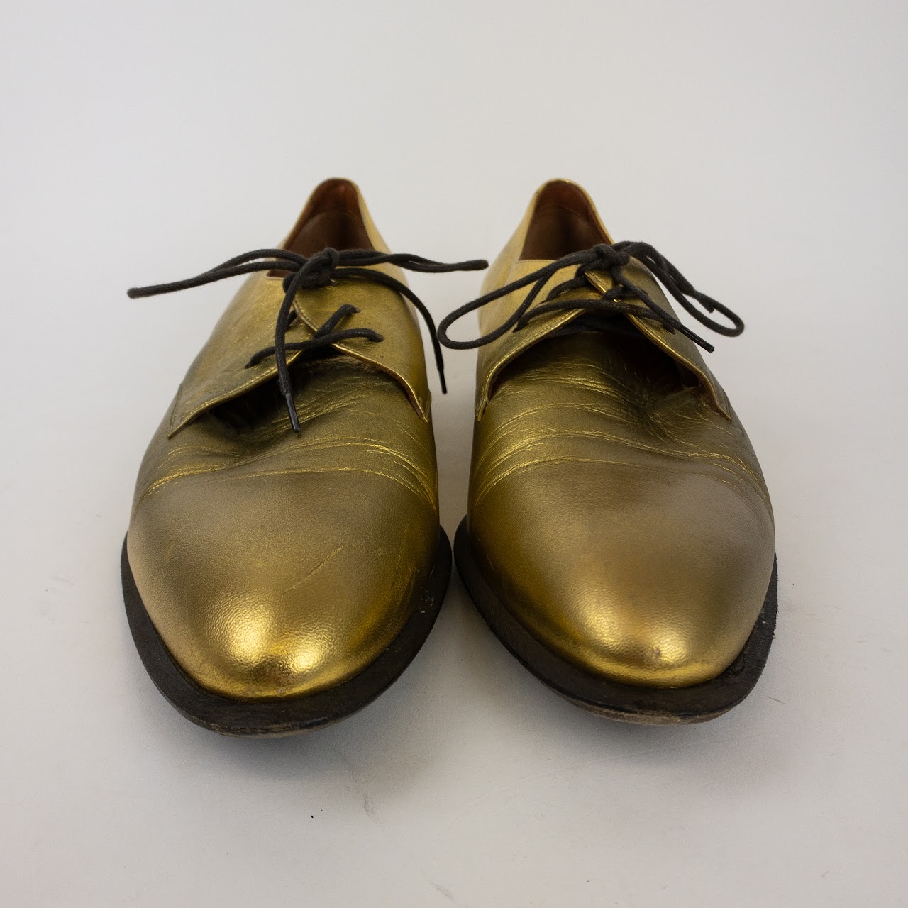 Céline Gold Leather Oxford Shoes