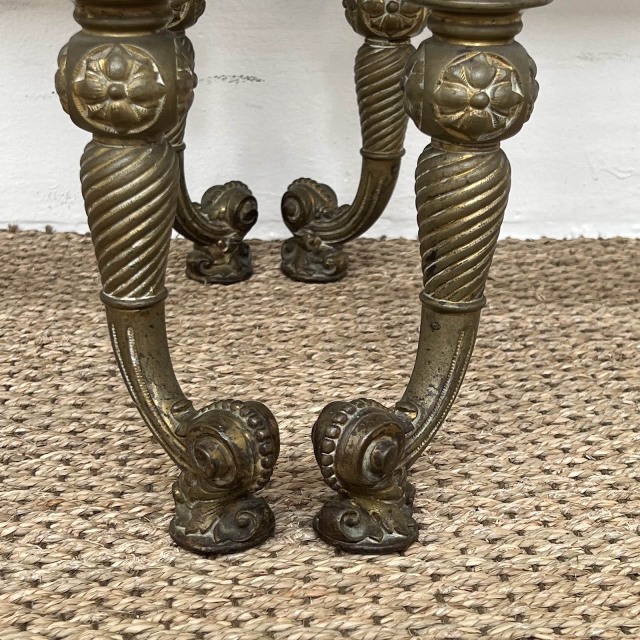 19th C. Waterman & Sons Brass and Black Glass End Table Pair