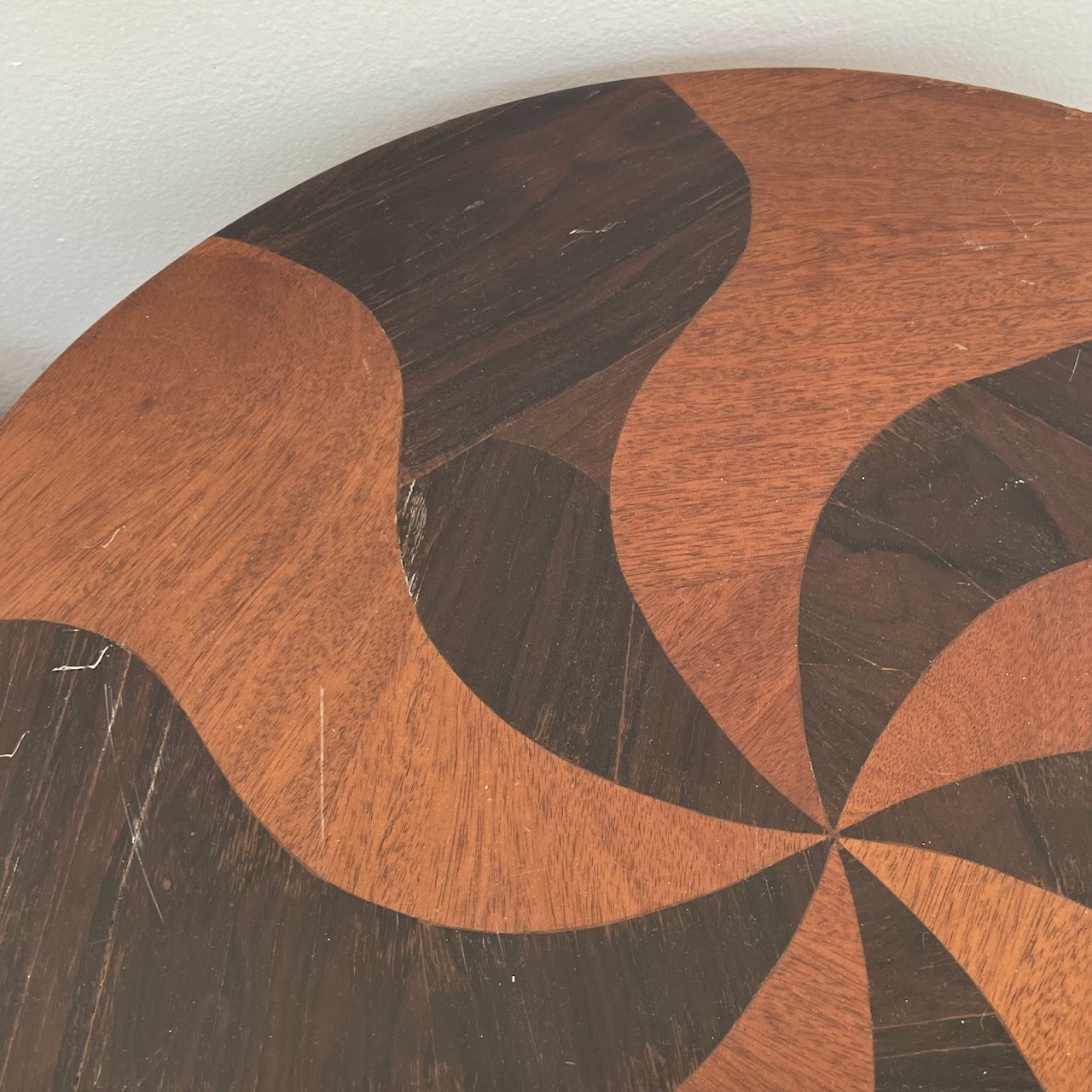 Rosewood and Teak Pinwheel Mid-Century Modern Drum Side Table Pair