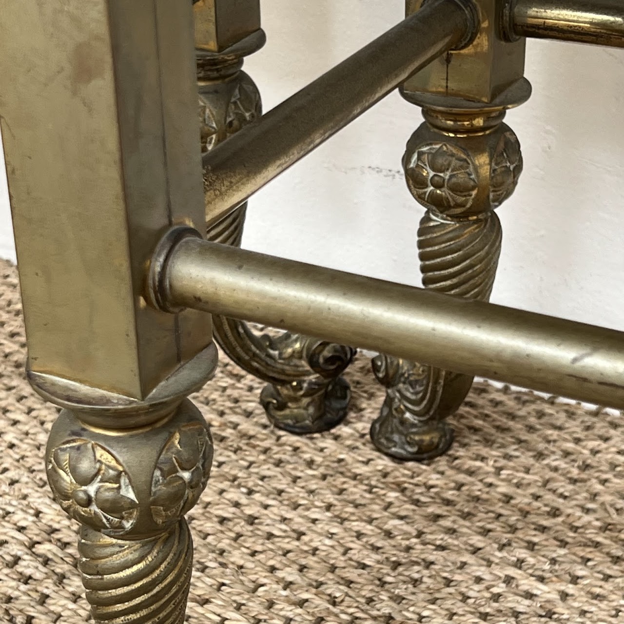 19th C. Waterman & Sons Brass and Black Glass End Table Pair