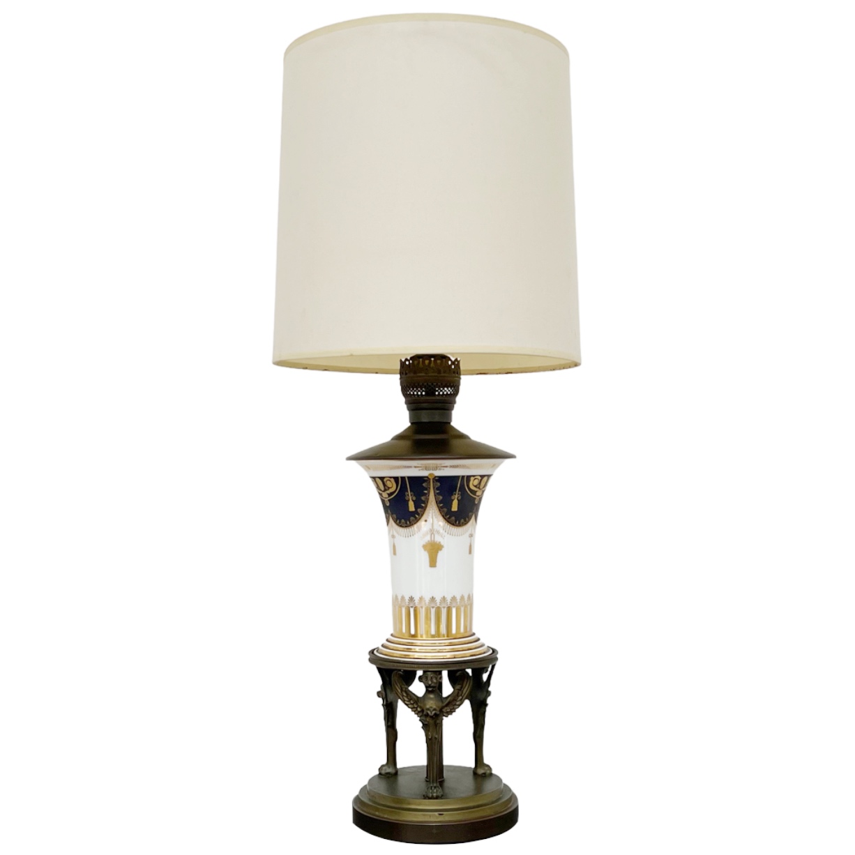 Neoclassical Porcelain and Brass Table Lamp