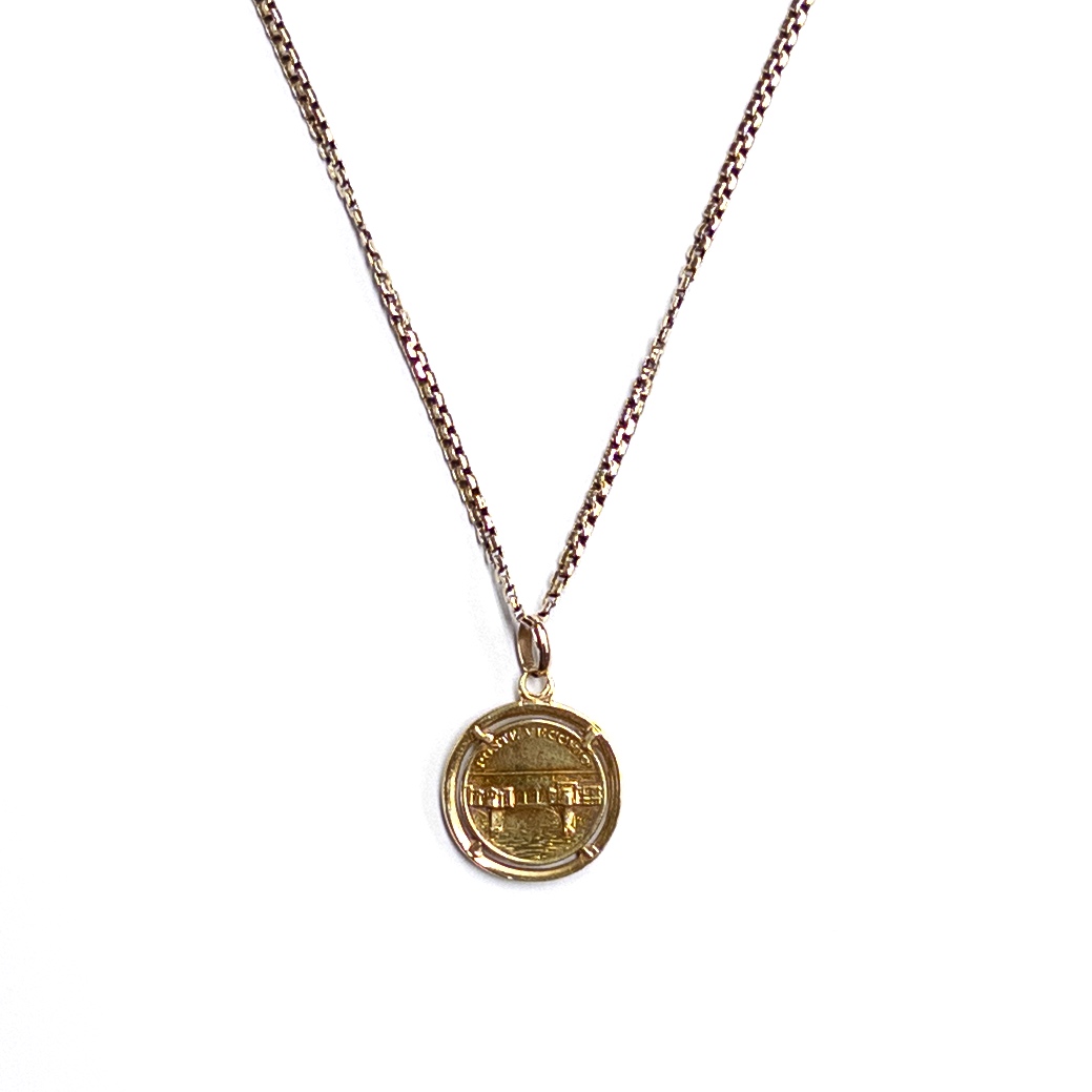 18K Gold Ponte Vecchio Coin Pendant on 14K Gold Chain