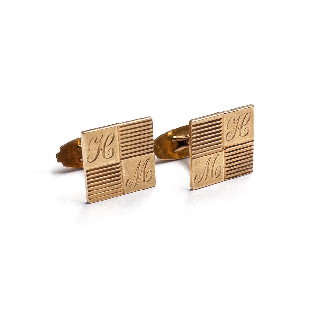 14K Gold Esemco H M Monogrammed Cufflinks