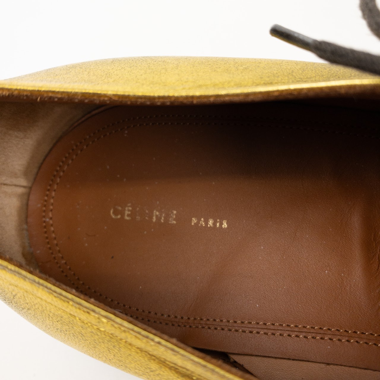 Céline Gold Leather Oxford Shoes