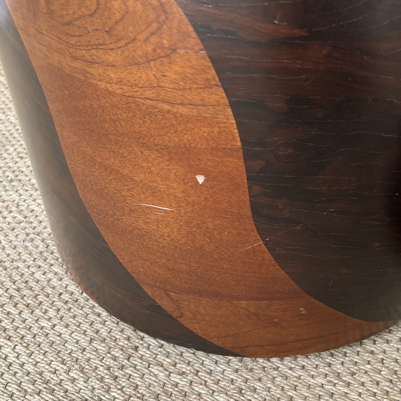 Rosewood and Teak Pinwheel Mid-Century Modern Drum Side Table Pair