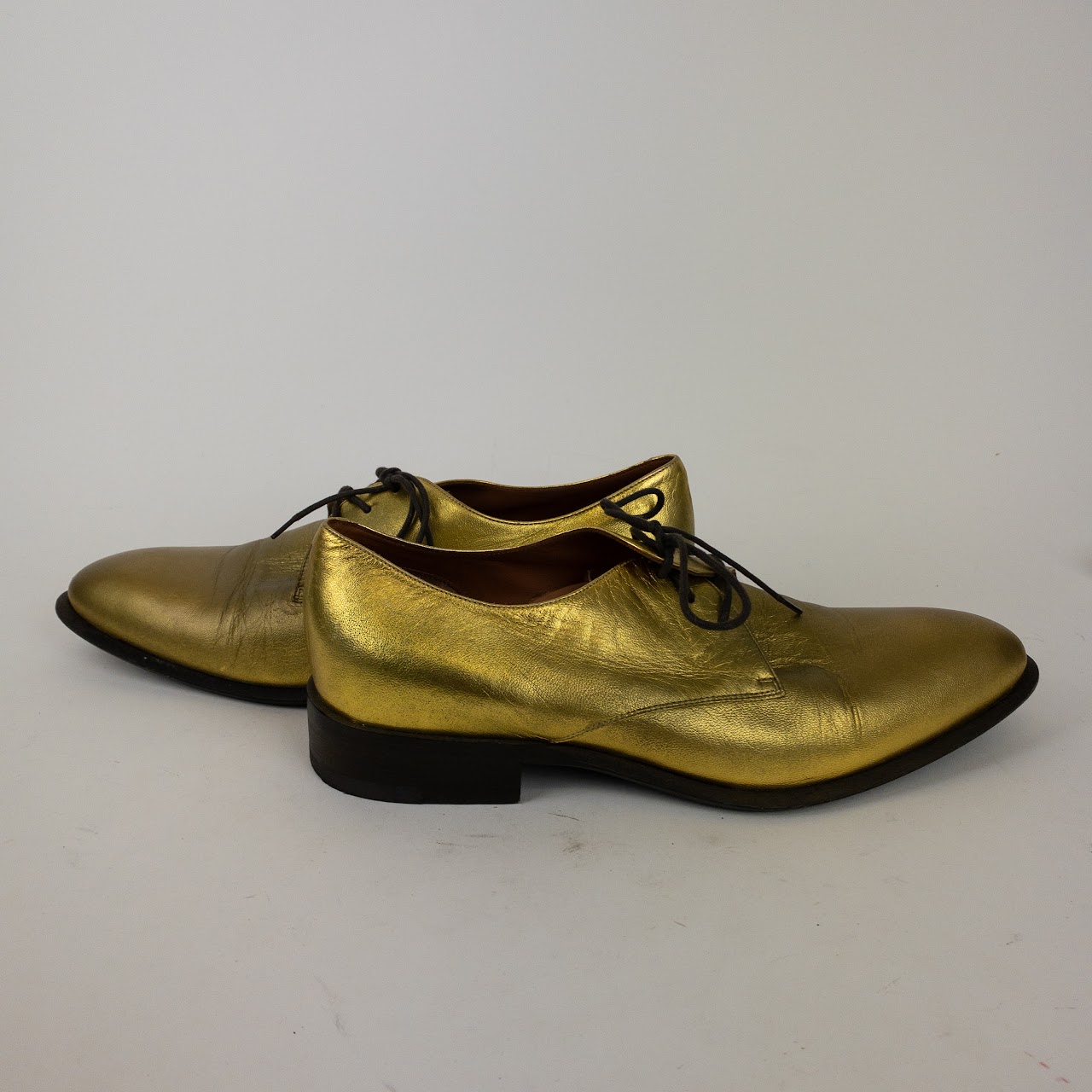 Céline Gold Leather Oxford Shoes