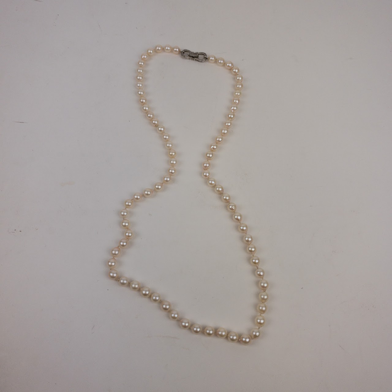 Pearl, Sterling Silver & Diamond Chip Necklace