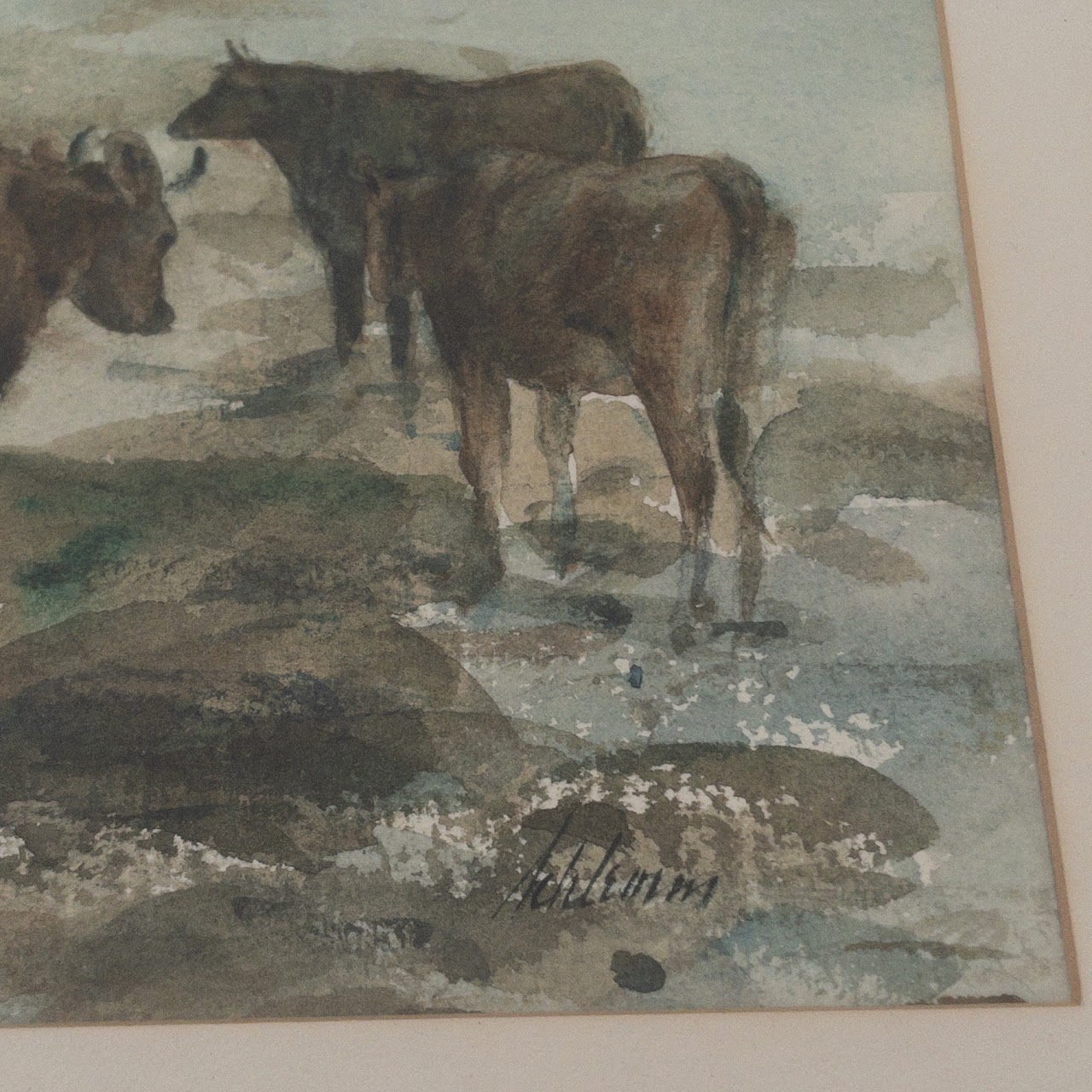 Betty Lou Schlemm 'Cow Study' Watercolor Painting