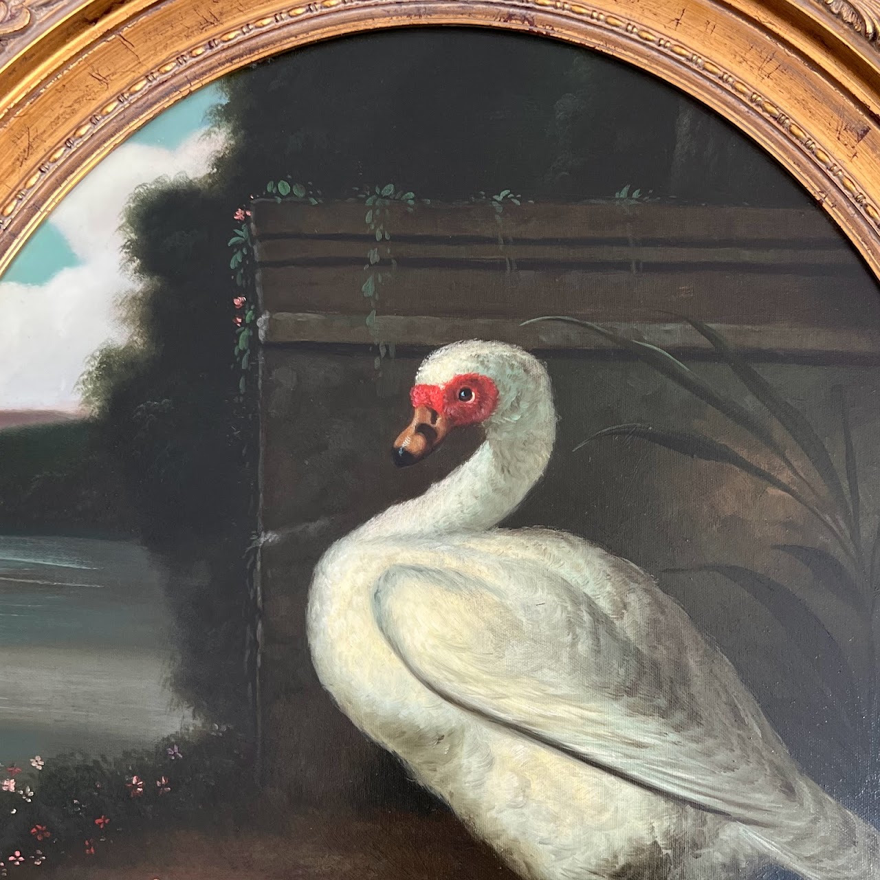 White Muscovy Duck and Ducklings Signed Oil Painting