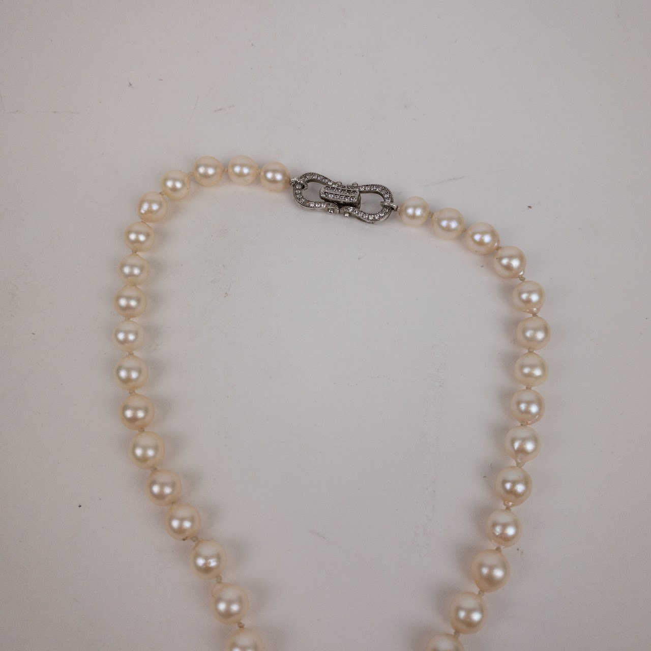 Pearl, Sterling Silver & Diamond Chip Necklace