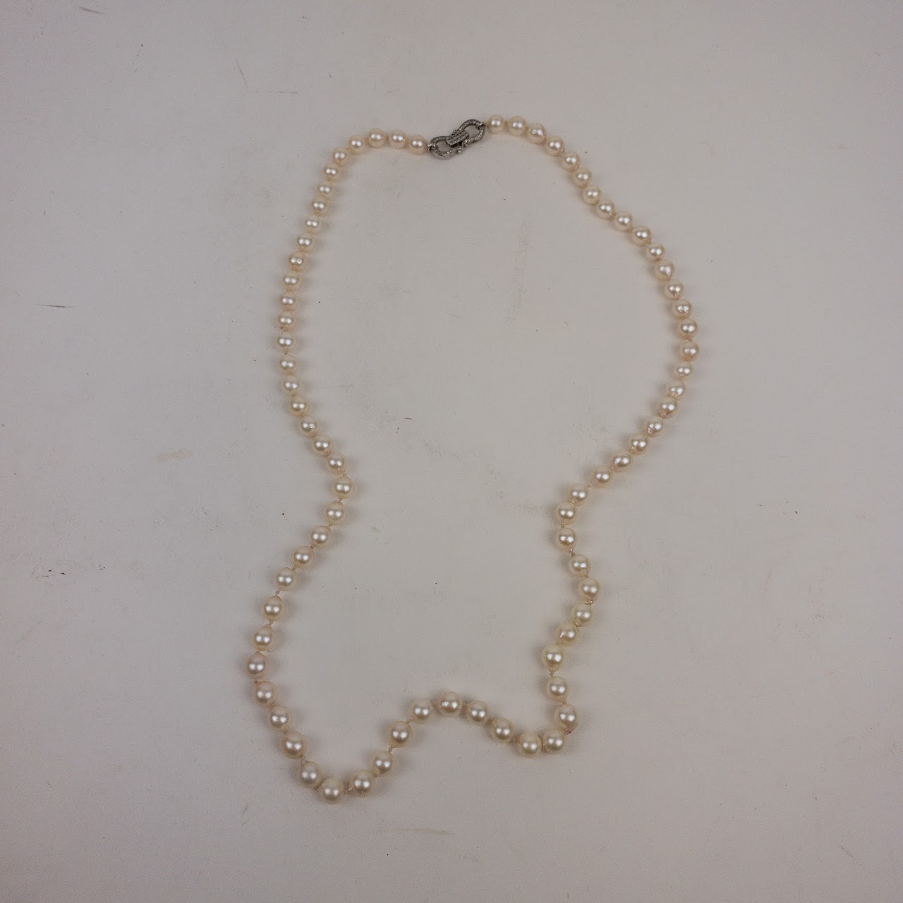 Pearl, Sterling Silver & Diamond Chip Necklace