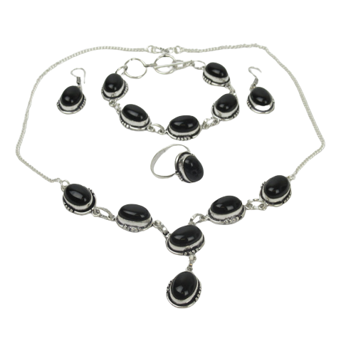 Sterling Silver & Obsidian Four Piece Jewelry Set