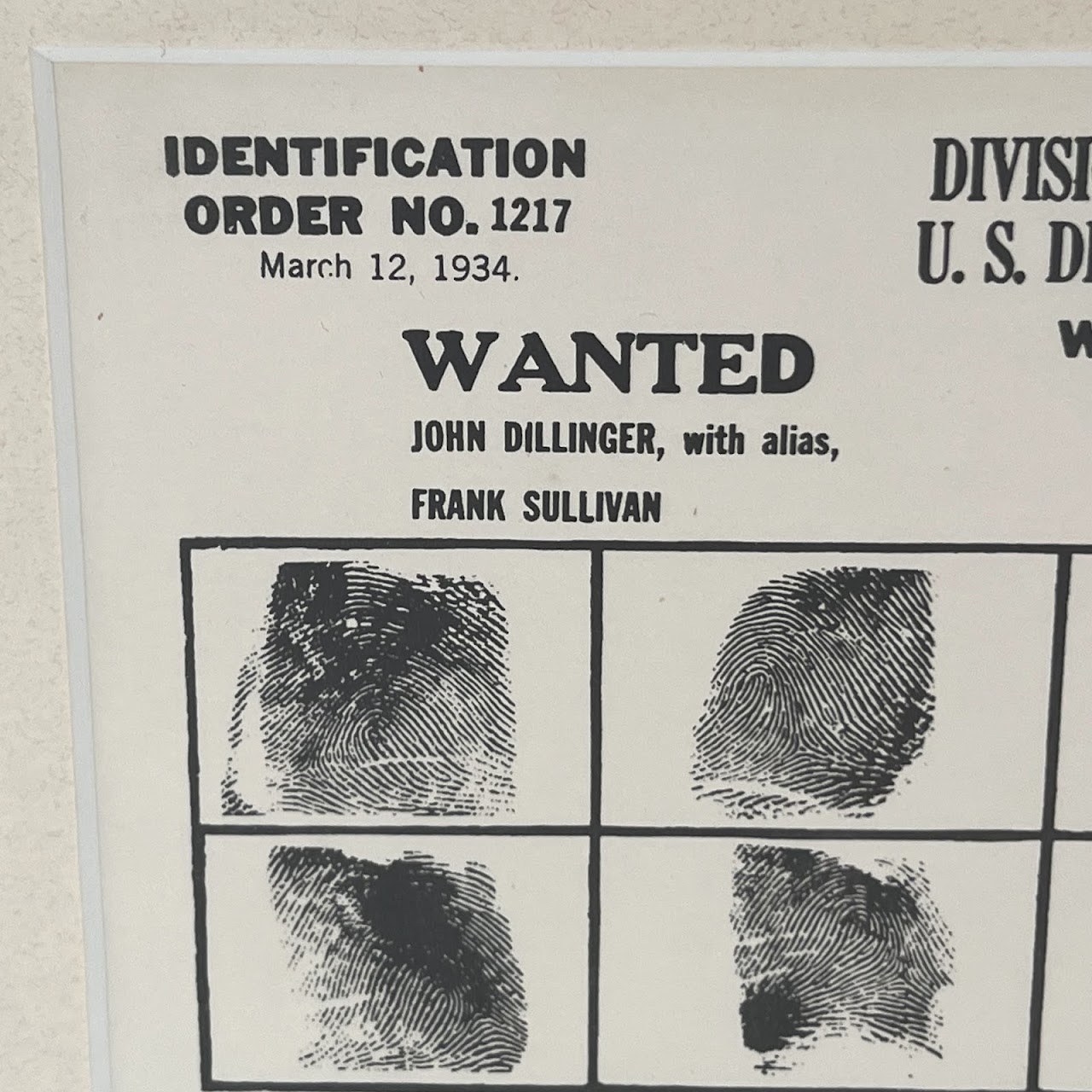 John Dillinger Original 1934 FBI Wanted Poster