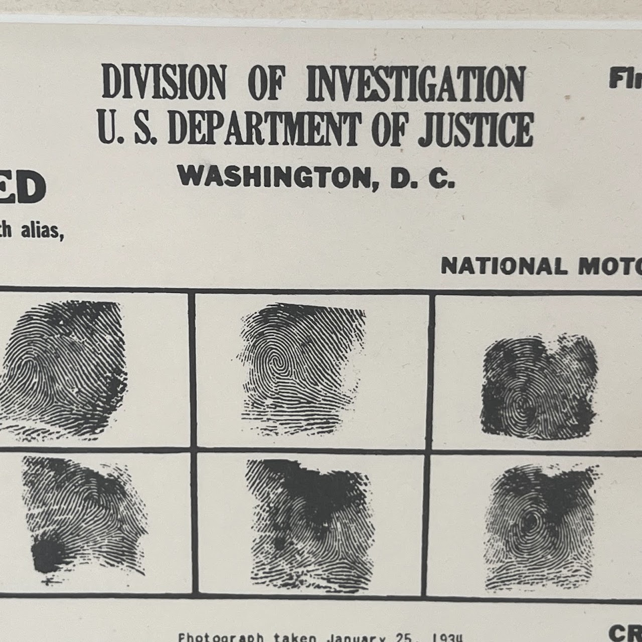 John Dillinger Original 1934 FBI Wanted Poster