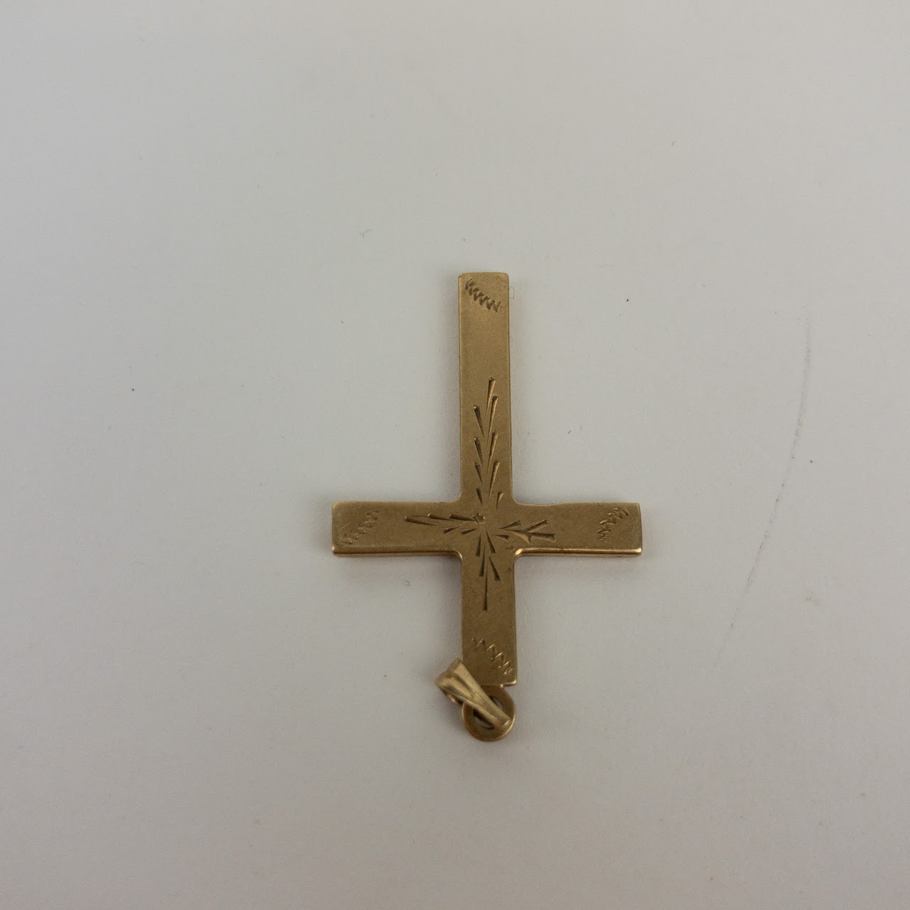 14K Gold Etched Cross Pendant