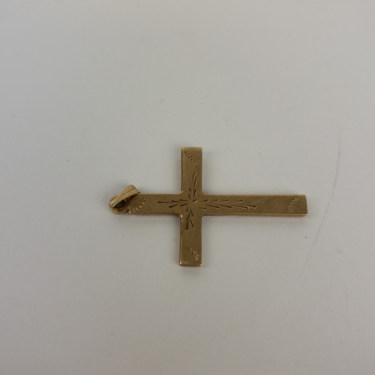 14K Gold Etched Cross Pendant