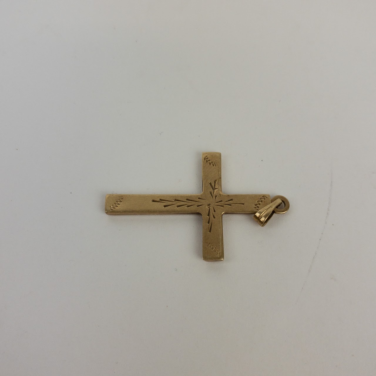 14K Gold Etched Cross Pendant