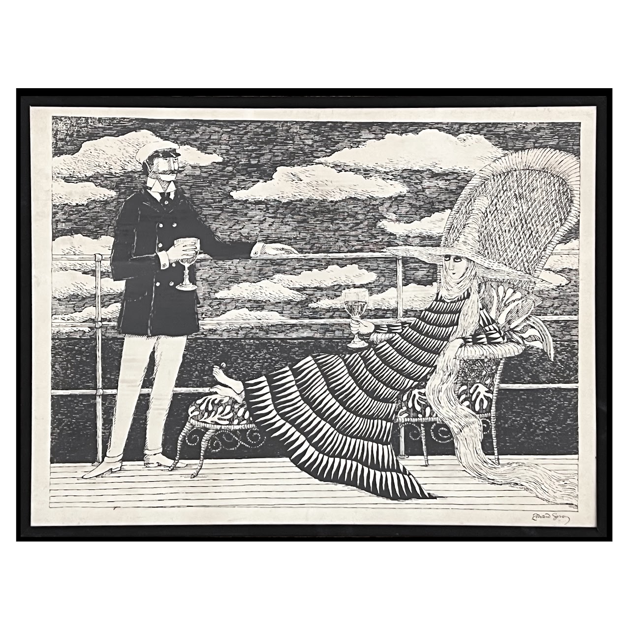 Edward Gorey Signed 'The Blue Aspic' Print