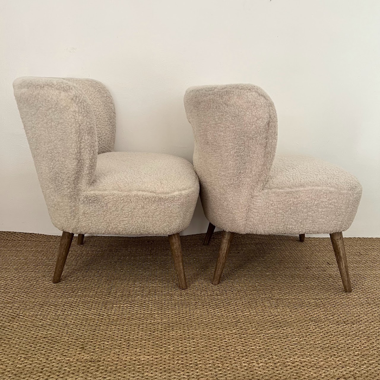 Contemporary Vegan Sherpa Side Chair Pair