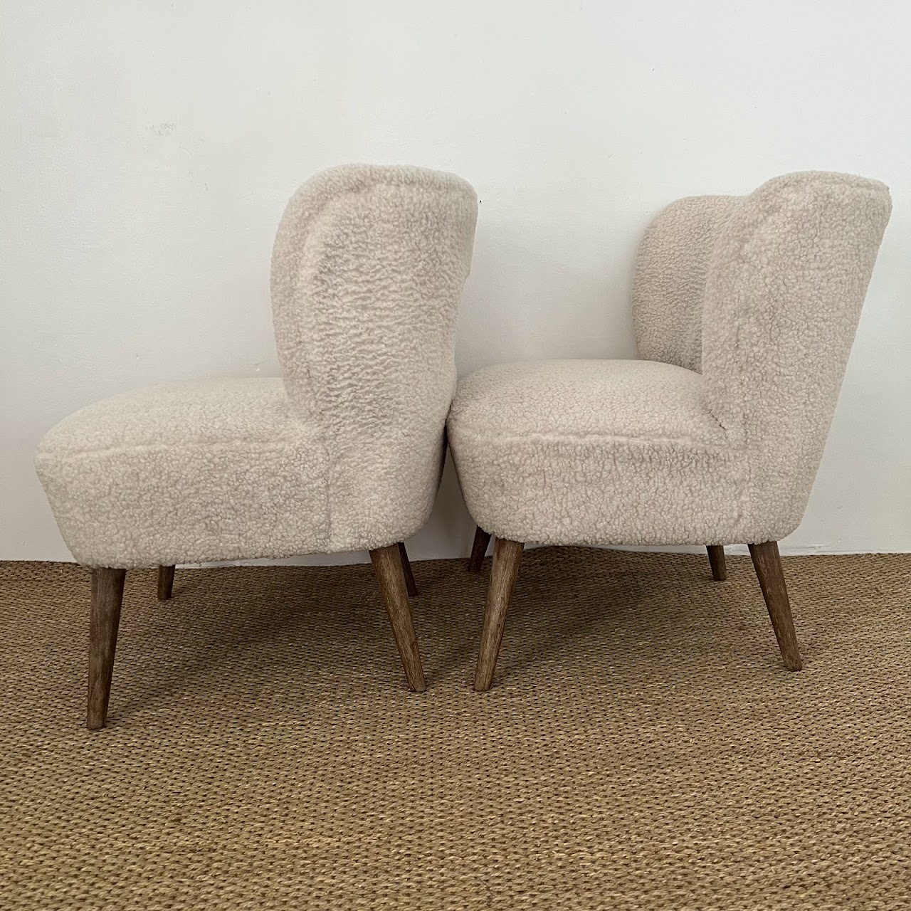 Contemporary Vegan Sherpa Side Chair Pair