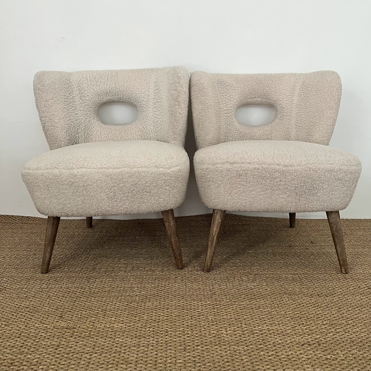 Contemporary Vegan Sherpa Side Chair Pair