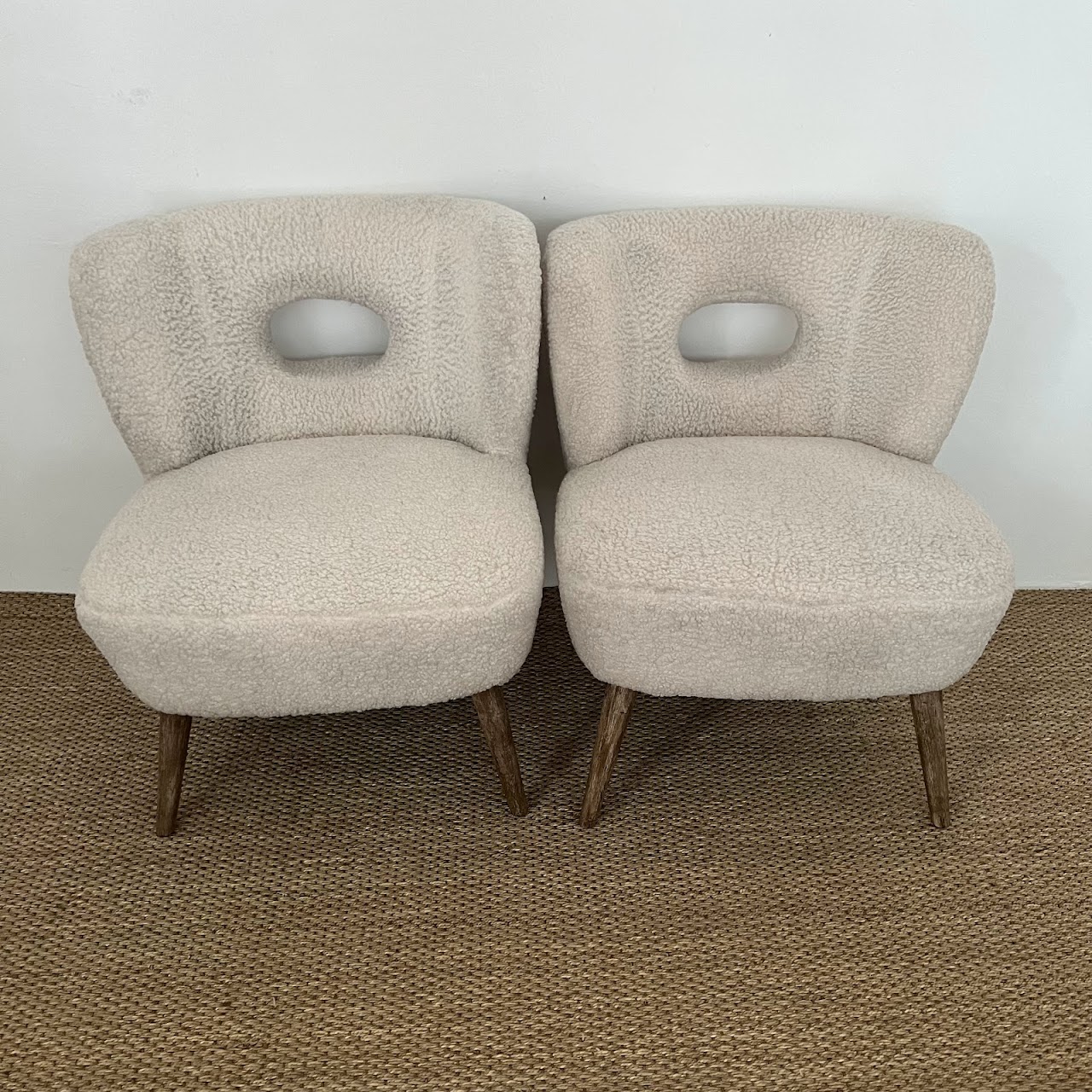 Contemporary Vegan Sherpa Side Chair Pair