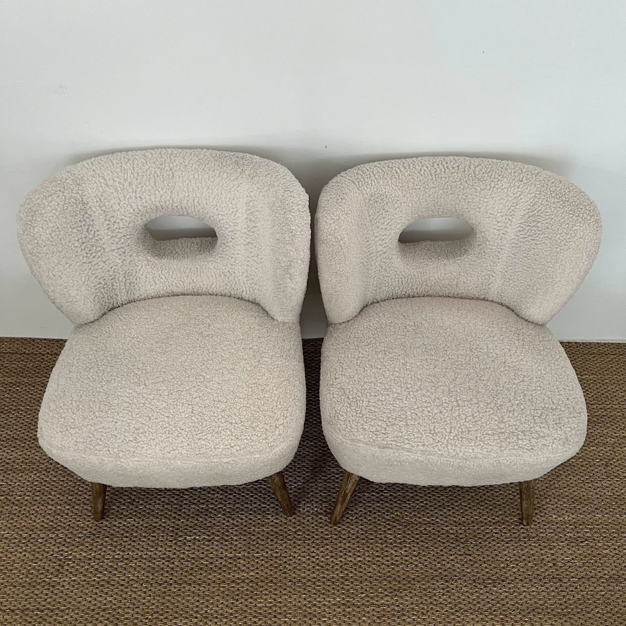 Contemporary Vegan Sherpa Side Chair Pair