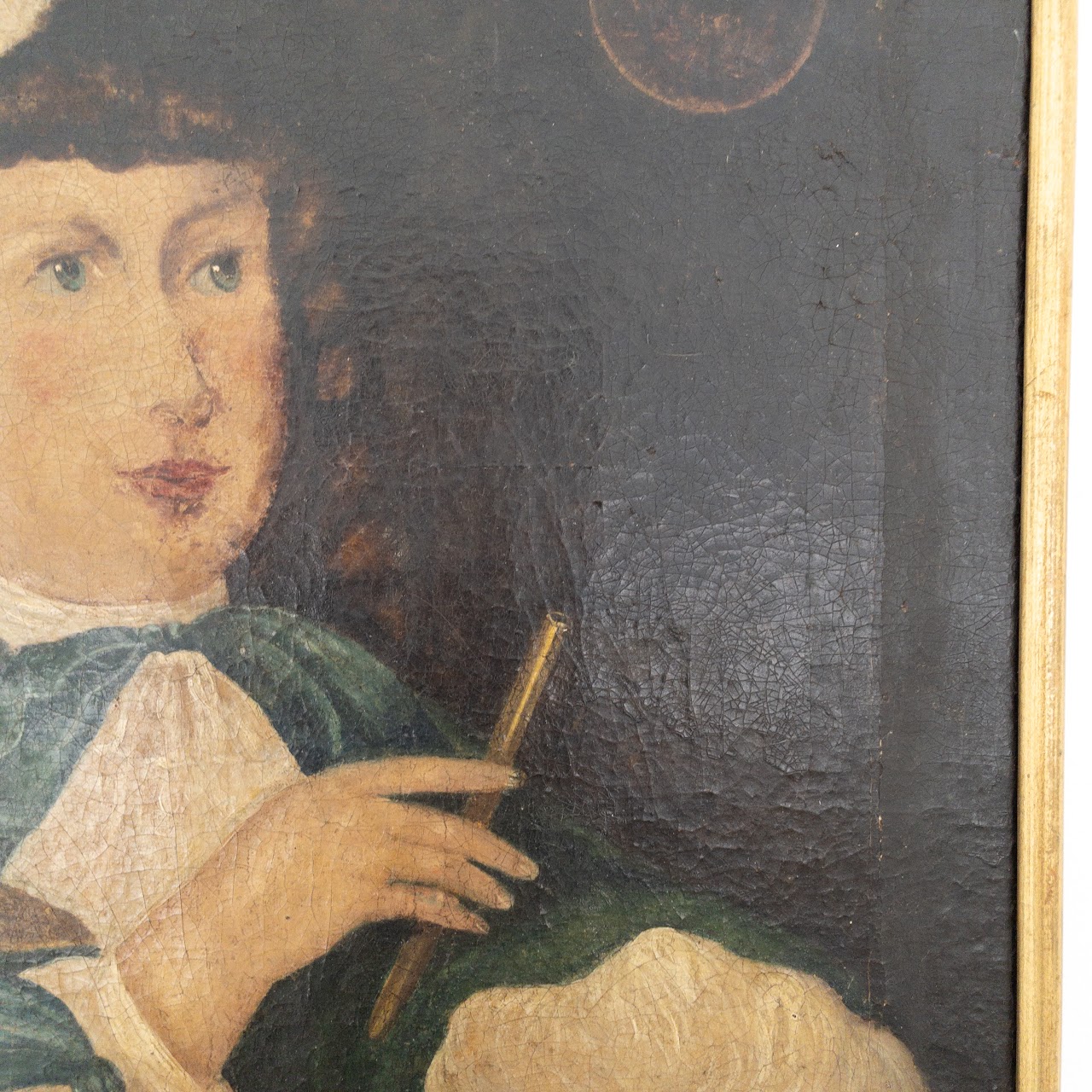 Baroque Style Antique Oil Portrait Painting of Child Blowing Bubbles